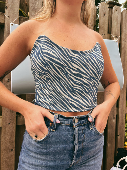 Zebra Denim Corset Top